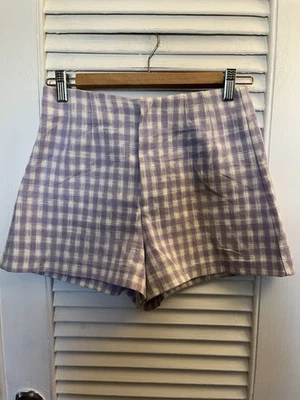 Zara High Rise Gingham Shorts Women's X-Small Purple Flat Front Coquette Preppy - Image 1 of 4