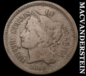 1865 Drei Cent Nickel - seltenes besseres Datum keine Reserve #F8115 - Bild 1 von 2