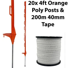 20 x 4ft (120cm) Electric Fence Orange Posts with 200m of 40mm Poly Tape Fencing - Picture 1 of 1
