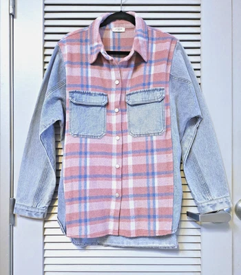 Chaqueta Camisa Denim Rosa/Azul Cuadros Cuadros XL Foto 1 de 4