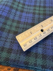 Vintage Navy Blue Black & Green Classic Plaid Wool Fabric 55 x 36 - Picture 1 of 6