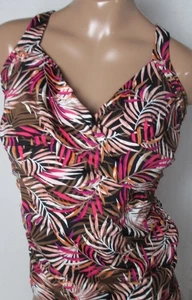 LANDS END Traje de Baño Tankini Negro Multi Palma Cuello en V Envolvente Top Mujer 8 NUEVO - Imagen 1 de 11