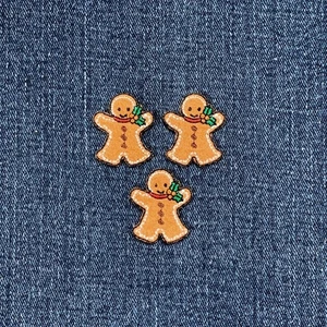 3-Pack Gingerbread Man Applique Patch Embroidered Christmas Cookie Badge 1-1/8" - Picture 1 of 2
