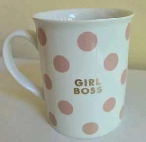 Fringe Pink Dot Gold Lettering “Girl Boss” Ceramic Coffee Tea Mug - Picture 1 of 3