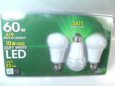 TCP 3 PACK A19 Soft White LED Light Bulb 60W equivalent uses 10w NIP Energy Star - Image 1 of 2