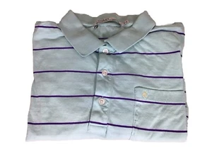 Criquet Men Turquoise Organic Cotton Striped Polo Short Sleeve Golf Shirt Sz XL - Picture 1 of 15