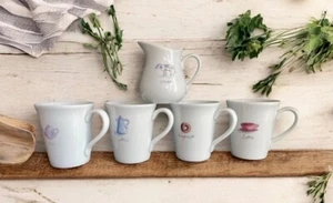 Farmhouse Cow Coffee Mugs & Creamer Design Doughnut Latte Tea 5 Piece Set VTG - Picture 1 of 10