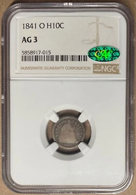 1841-O NGC & CAC AG3 Liberty Seated Half Dime H10c - New Orleans Mint - Image 1 of 2