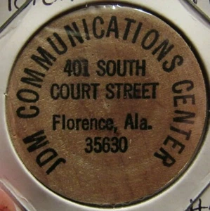 Vintage JDM Communications Center Florence, AL Wooden Nickel - Token Alabama #2 - Picture 1 of 2