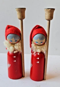 Vintage Wooden Scandinavian Folk Art Santa Candle Holders 2pcs Made In Denmark - Picture 1 of 7
