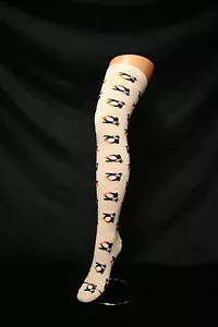 CUTE PENGUINS ON CREAM LADIES OVER THE KNEE FUNKY SOCKS LONG SEXY & CUTE - Picture 1 of 2