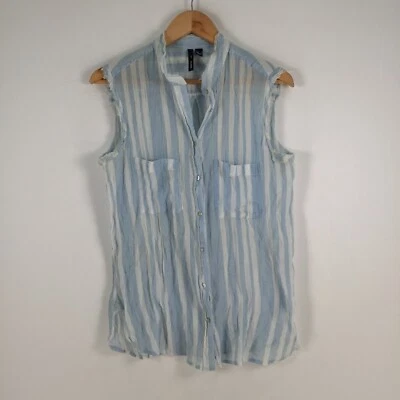 Mango womens button up shirt size M blue striped sleeveless Vneck cotton 043645 - Image 1 of 4