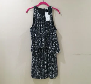 NWT JOIE "EVERLA" SLEEVELESS PRINTED SILK DRESS CAVIAR/PORCELAIN Medium Women’s - Picture 1 of 7