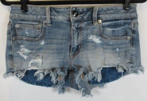 AE American Eagle Womens Shorts 6  Shortie Distressed Medium Wash Blue - Picture 1 of 6