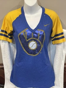 SUPER CUTE Milwaukee Brewers Women's Sm Nike Blue&Yellow T-Shirt, NEW&NICE! - Picture 1 of 4