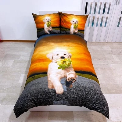 Cane Labrador Set 2pezzi Letto Singolo Copripiumino 160x200cm Reversibile m.13 - Immagine 1 di 2
