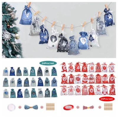 24Pcs Advent Calendar Candy Storage Pouch Countdown Numbers Bag Christmas DIY - Image 1 of 4