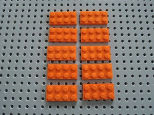 LEGO 10 x flache Platte Bauplatte 3020 2x4 Noppen orange - Bild 1 von 1