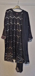 Schwarz Spiegel Arbeit Stickerei Party, Hochzeit, Shalwaar Kameez Anzug. - Bild 1 von 1
