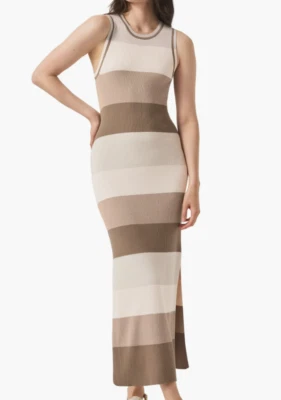 Splendid Katya Colorblock Stripe Sweater Midi Dress Brown Beige Tan Sz S NWT - Image 1 of 4