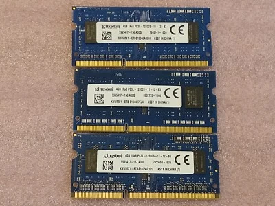 Kingston 8GB (3x4GB) PC3L-12800S DDR3 SO-DIMM Laptop Memory RAM KNWMX1-ETBS - Image 1 of 4