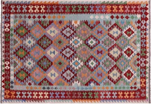 6 Fuß 7 Zoll x 9 Fuß 5 Zoll Wolle auf Wolle Wende Flachgewebe Kelim Teppich-Q17579 - Bild 1 von 8