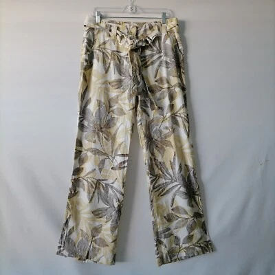 Женские льняные брюки Etcetera цвета слоновой кости со средней посадкой гавайские с цветочным узором широкие штанины размер 12 - Изображение 1 из 4