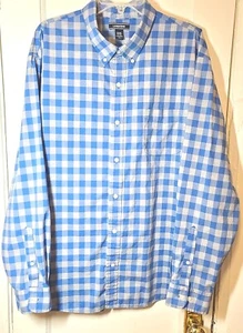Camisa de vestir informal Lands End azul blanco a cuadros para hombre talla 2XL algodón LS casi nueva - Imagen 1 de 6