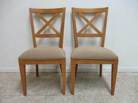 Pair Ethan Allen Elements Crossback Dining Room Side Chairs  C Cover
