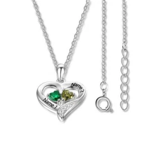 Personalized S925 Sterling Silver Necklace Engraving Names With Birthstones Gift - Picture 1 of 4