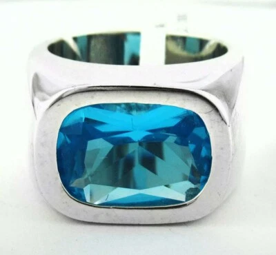 LAB Blue Topaz  9.38 Cts Large RING .925 Silver Plated-NWT- Size 7.25 - Image 1 of 3