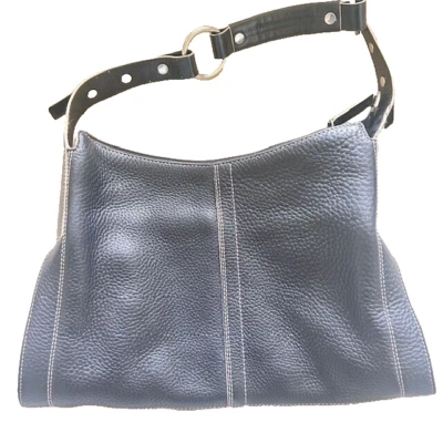 Kenneth Cole Нью-Йорк Дамская сумка сумочка галечный черный шов акцент Hobo - Изображение 1 из 4