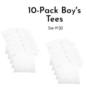 Wonder Nation Kid Boy's White Crewneck Casual Pull On T-Shirt 10-Pack, Size M(8) - Picture 1 of 4