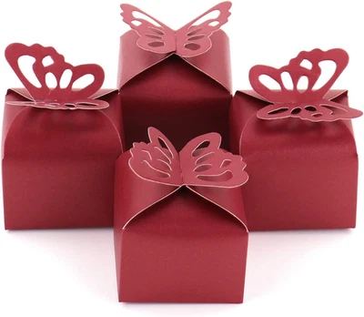 Caja de Regalo Roja Mariposa Favores de Boda Baby Shower Chocolate Caramelo Favor Caja Parte Foto 1 de 4