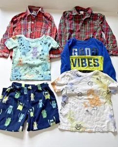 Lot 6 Toddler Sz 3T Boy Shirts Carters Garanimals Old Navy Plaid Dinosaurs PJ - Picture 1 of 14