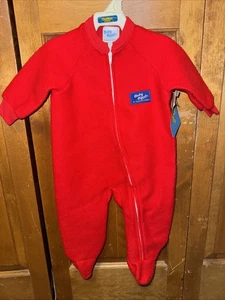 Vintage 90er OshKosh Baby B’Gosh Decke Schlafanzug Pyjama Fuß Einteiler rot 6 M NEU - Bild 1 von 6