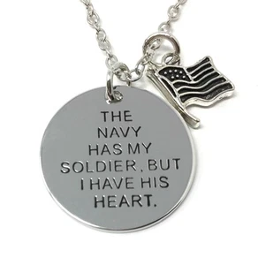 Silver-Tone 'Navy Has My Soldier But I Have His Heart' Necklace Army Wife - Picture 1 of 3