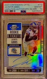 POP 1 PSA 10 RC Jahmyr Gibbs 2023 Contenders Optic Rookie Auto Silver Prizm Holo - Imagen 1 de 3
