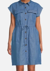 Time and Tru Blue Denim Utility Shirt Dress 22 XXXL Rolled Tab Sleeves - NWT - Picture 1 of 11