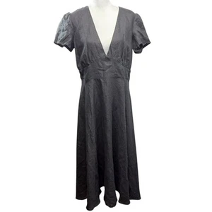 Leinen Handarbeit Studio Neu mit Etikett tiefer V-Ausschnitt Leinen Midikleid Sizilien schwarz Größe 14 - Bild 1 von 8