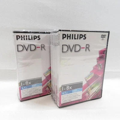 x2 Nuevo Lote de 10 Discos Philips 1-8X 4.7GB 120 Minutos DVD-R en Blanco con Estuche Foto 1 de 4