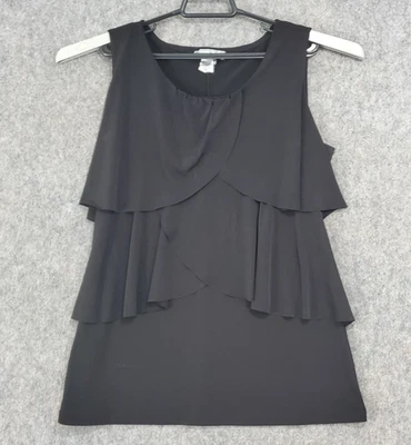 Camisa Suzie Vintage Mujer Grande Negra En Capas Volantes Sin Mangas Top Blusa Túnica Foto 1 de 4