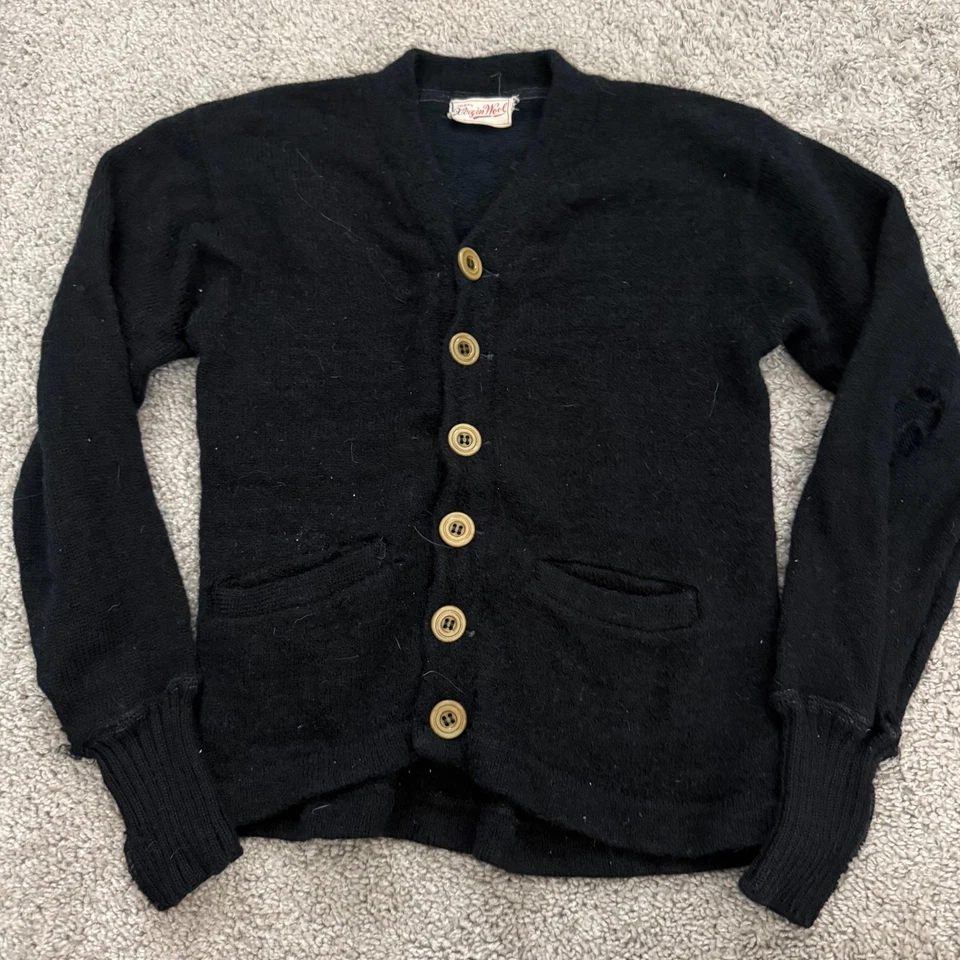Cárdigan tejido suéter True Vintage años 50 lana virgen para mujer - talla XS/S negro Foto 1 de 4
