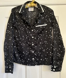Abercrombie & Fitch Black Star Satin Button Up Pajama Top ONLY Women’s Sz XS NWT - Picture 1 of 8