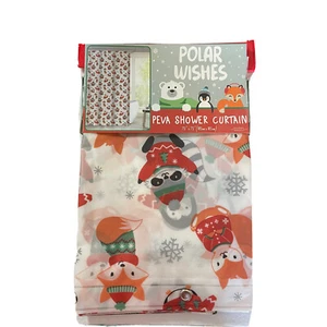 Cute Christmas Holiday Woodland Animals Snowflake Peva Shower Curtain New 72x72 - Picture 1 of 4