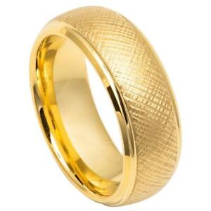 8mm Men's Gold Vermeil Florentine Finish Tungsten Carbide Wedding Band Ring 