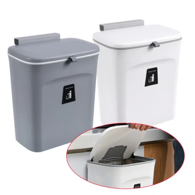 Mülleimer Tür Hängend Küche Abfallsammler Bad Behälter Abfalleimer mit Deckel - Bild 1 von 4