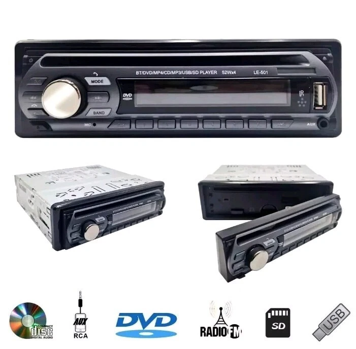 AUTORADIO STEREO AUTO ESTRAIBILE 1 DIN BLUETOOTH DVD AUX FM MP3 SD USB 80Wx4 - Immagine 1 di 1