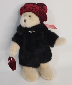 Russ Plüsch Teddybär Nuria Beere Pelzmantel rot Hut Handtasche Perlen hellbraun mit Etikett - Bild 1 von 10