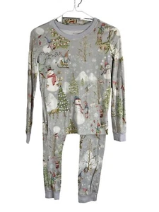 Pottery Barn Pajama Set Kid 14 Gray Holiday Santa Festive School Christmas Retro - Picture 1 of 10